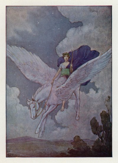 Bellerophon og hans sølvvingede hest (farvelitografi) af Harry George Theaker