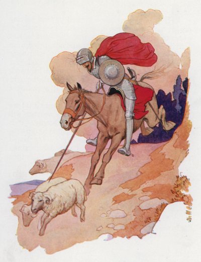 Illustration til Don Quijote (farvelitografi) af Harry George Theaker