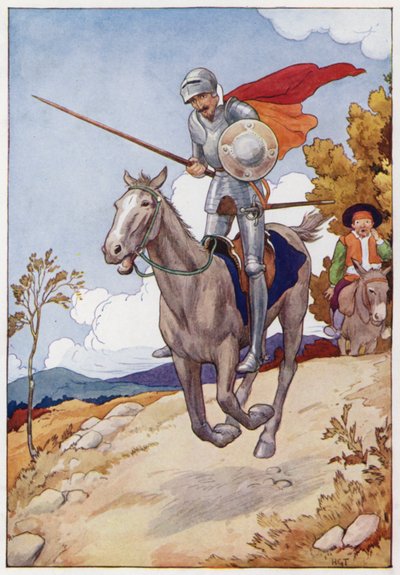 Illustration til Don Quijote (farvelitografi) af Harry George Theaker