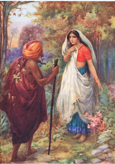 "Må jeg hvile et stykke tid på dette behagelige sted. Fra Rama og Sitas eventyr, illustration fra 