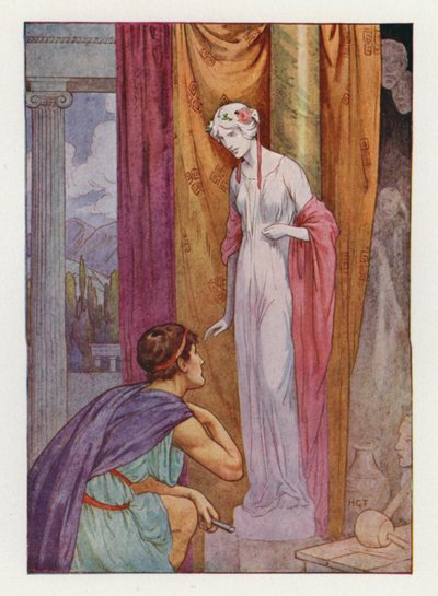 Pygmalion og skulpturen (farvelitografi) af Harry George Theaker