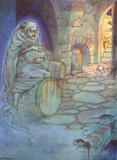 Den gamle mand klædt i gråt, en legende fra Dover (farvelitografi) af Harry George Theaker