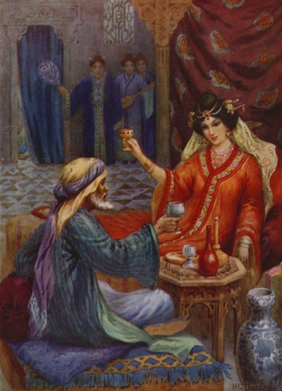 Prinsessen og troldmanden (farvelitografi) af Harry George Theaker