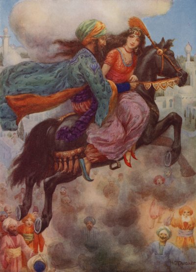 Prinsessen vender tilbage til Persien (farvelitografi) af Harry George Theaker