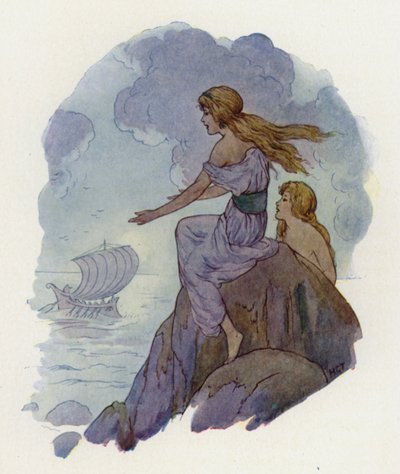 Sirenerne (farvelitografi) af Harry George Theaker