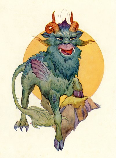 Det store dyr (farvelitografi) af Harry George Theaker