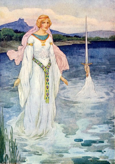 Sværdet og søens frue (farvelitografi) af Harry George Theaker