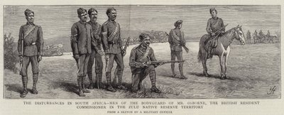 Forstyrrelserne i Sydafrika, mænd af livvagten af hr. Osborne, den britiske residente kommissær i Zulu Native Reserve Territory af Harry Hamilton Johnston