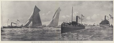 Første løb i serien af internationale yachtracer mellem Defender og Valkyrie III af Harry M. Pettit