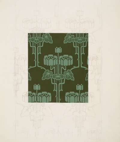 Design med blomster og blade (sort kridt og gouache på papir) af Harry Napper