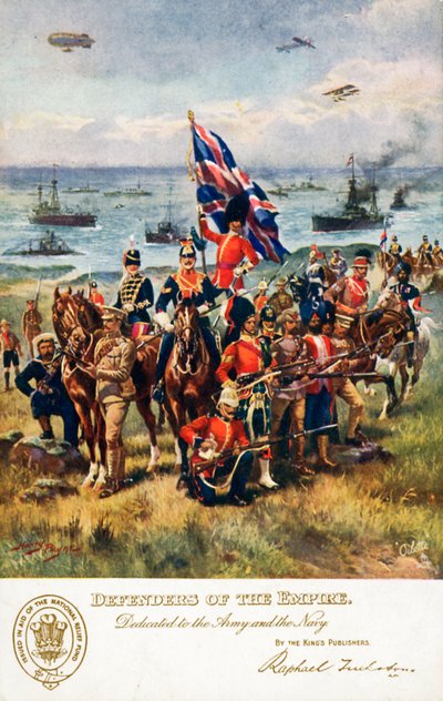 Defenders of the Empire, dedikeret til hæren og flåden (farve litho) af Harry Payne