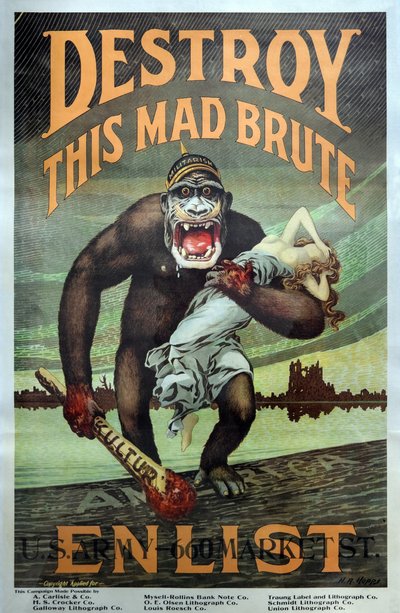 US Military WW1 Rekruttering Kampagne "Ødelæg denne gale Brute - Enlist" pub. 1917 af Harry R. Hopps