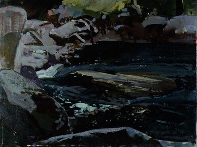 Flowing River (olie på lærredstavle) af Harry Watson