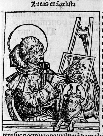 Repræsentation af evangelisten Saint Luke. Indgravering fra "Liber chronicarum" (Nürnberg-krøniker) af Hartmann Schedel 1493 af Hartmann Schedel