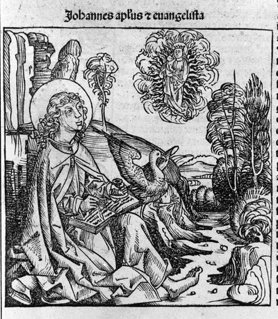 Repræsentation af evangelisten Sankt Johannes. Indgravering fra "Liber chronicarum" (Nürnberg-krøniker) af Hartmann Schedel 1493 af Hartmann Schedel