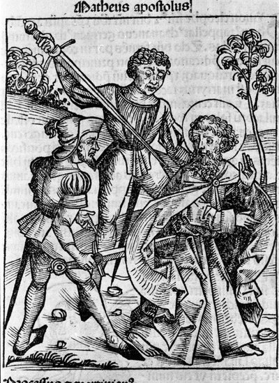 Repræsentation af evangelisten Sankt Matthæus. Indgravering fra "Liber chronicarum" (Nürnberg-krøniker) af Hartmann Schedel 1493 af Hartmann Schedel