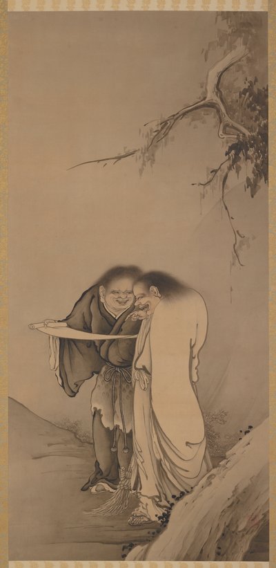 The Chinese Taoist Immortals, Han-shan and Shih-te Kanzan and Jittoku, Meiji era, 1886. af Hashimoto Gaho