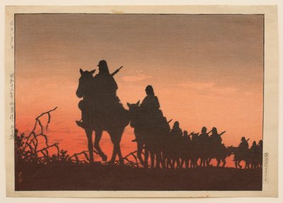Den røde solnedgang af Hasui Kawase