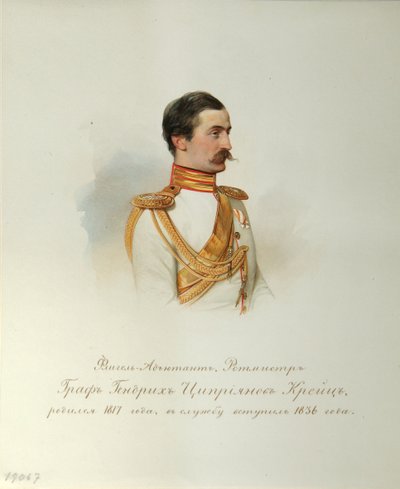 Portræt af grev Heinrich Cyprianovich von Kreutz fra albummet af de kejserlige hestevagter, 1846-1849 af Hau