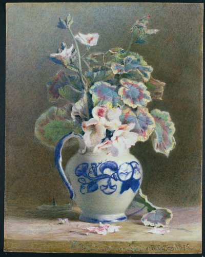 Geraniums in a China Jug, 1875 (wc, gouache på papir) af Hector Caffieri