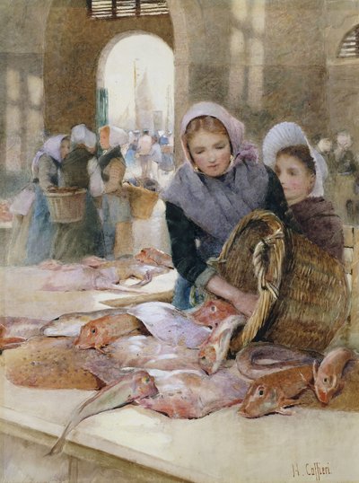 Kvinder på fiskemarkedet, Boulogne af Hector Caffieri