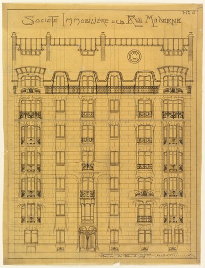 Design til facaden af ​​Societé Immobilière de la Rue Modern, nr. 6 af Hector Guimard