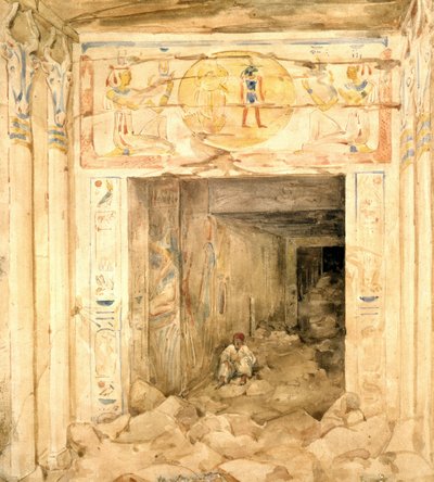 Det ødelagte indre af templet i Esneh (Esne), Øvre Egypten. Akvarel af Hector Horeau (1801-1872), fransk arkitekt. af Hector Horeau