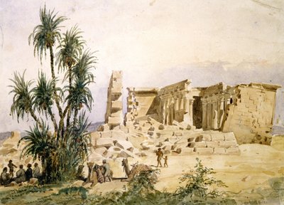 Marharraka-templet, Aswan, Nubien, Egypten. Akvarel af Hector Horeau (1801-1872), fransk arkitekt. af Hector Horeau
