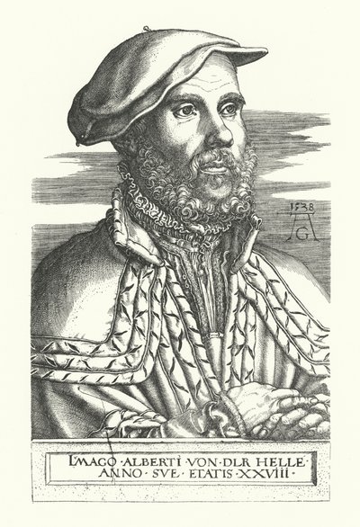 Portræt af Albert van der Helle (gravering) af Heinrich (after) Aldegrever