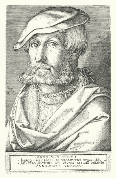 Selvportræt af Heinrich Aldegrever, tysk maler og gravør (gravering) af Heinrich (after) Aldegrever