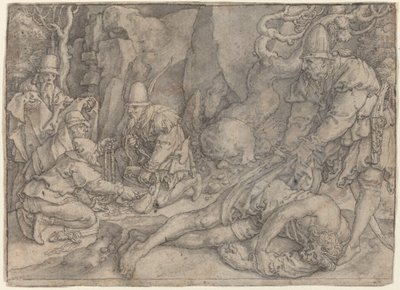 En mand overmandet af tyve, ca. 1554. af Heinrich Aldegrever