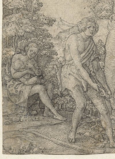 Adam pløjer jorden, Eva dier sit barn af Heinrich Aldegrever