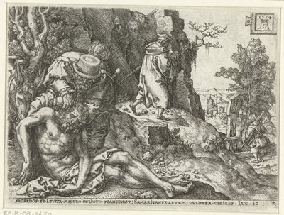 Den barmhjertige samaritaner tager sig af sårene Lignelse om den barmhjertige samaritaner (serietitel) af Heinrich Aldegrever