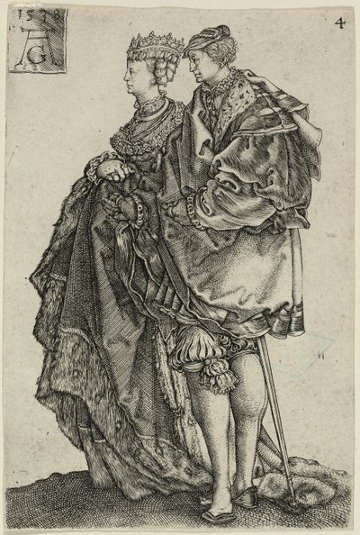Dansepar, tallerken fire fra The Large Wedding-Dancers af Heinrich Aldegrever