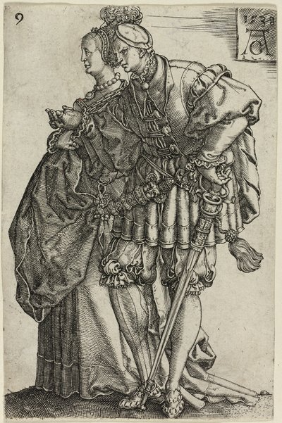 Dansepar, tallerken ni fra The Large Wedding-Dancers af Heinrich Aldegrever