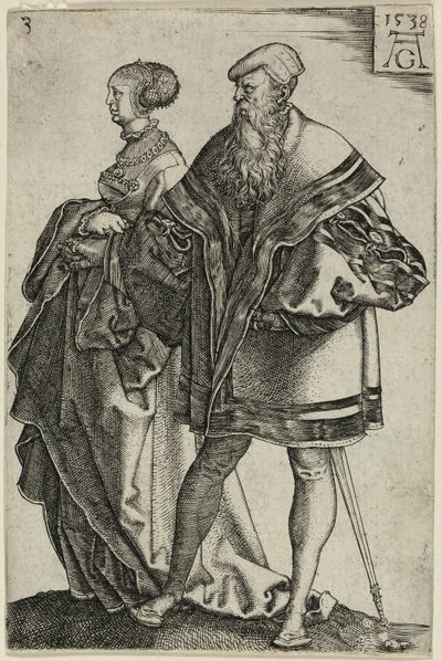 Dansepar, tallerken tre fra The Large Wedding-Dancers af Heinrich Aldegrever