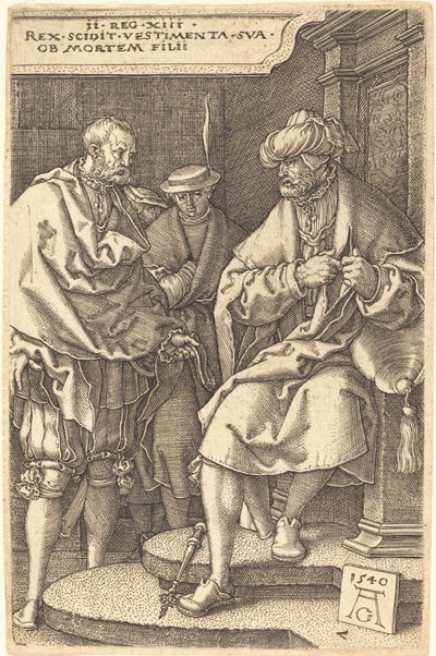David kaster sine klæder af ved nyheden om hans søns død, 1540. af Heinrich Aldegrever