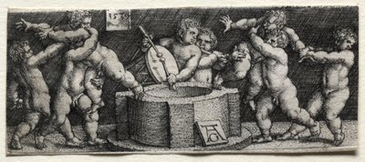 Otte nøgne børn ved en brønd, 1539. af Heinrich Aldegrever