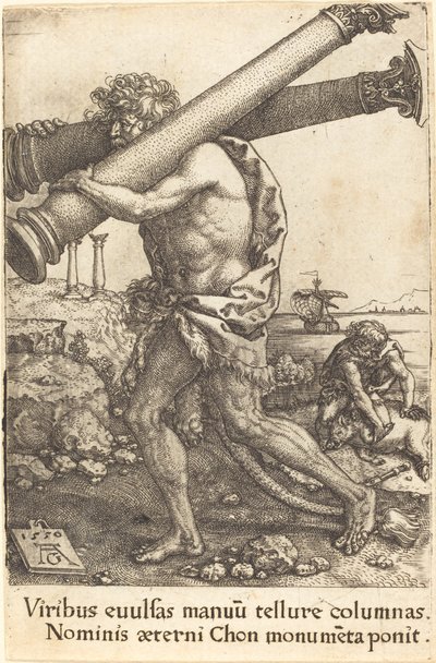 Hercules bærer Gazas to søjler, 1550. af Heinrich Aldegrever