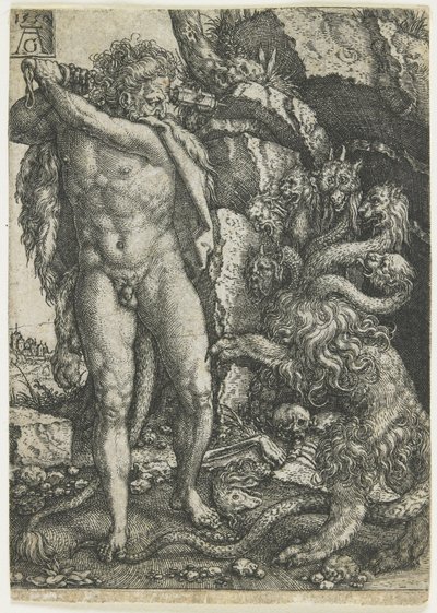 Hercules ødelægger Lernaean Hydra, 1550 af Heinrich Aldegrever