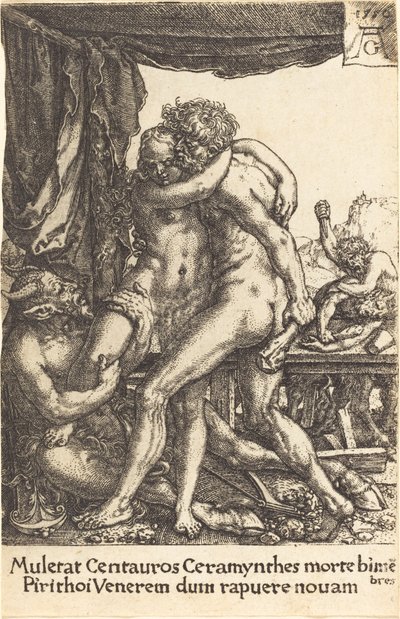 Hercules forhindrer kentaurerne fra voldtægten af Hippodamia af Heinrich Aldegrever