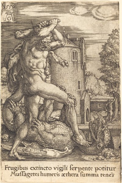 Hercules Slaying the Dragon, 1550. af Heinrich Aldegrever