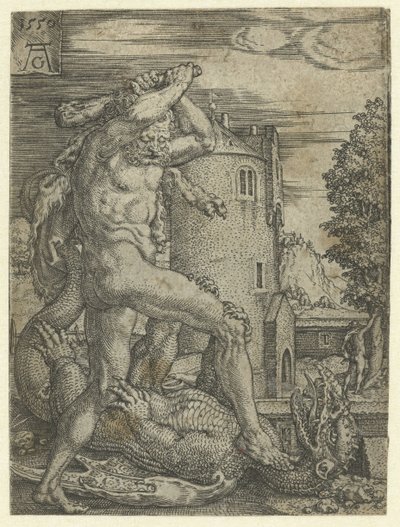 Hercules dræber dragen Ladon Labours of Hercules (serietitel) af Heinrich Aldegrever