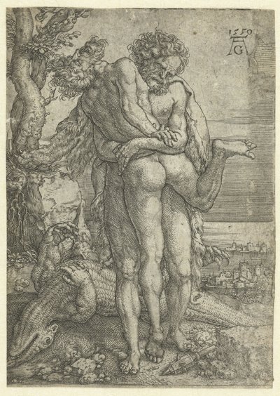Hercules kæmper mod flodguden Achelous Labours of Hercules (serietitel) af Heinrich Aldegrever
