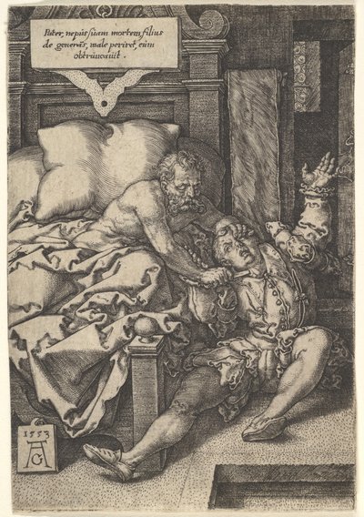 Dommer Herkinbald skærer halsen over på sin nevø, 1553. af Heinrich Aldegrever