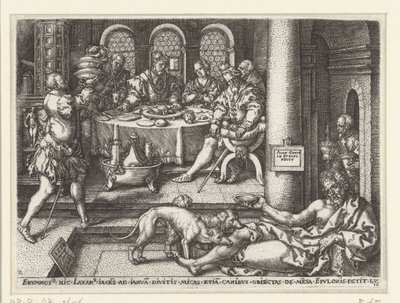 Lazarus tigger ved den rige mands dør Lignelse om Lazarus og den rige mand (serietitel) af Heinrich Aldegrever