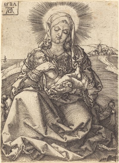 Madonna i et landskab, der sidder på en pude, 1527. af Heinrich Aldegrever