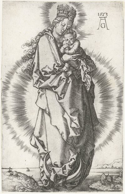 Madonna og barn på halvmåne af Heinrich Aldegrever
