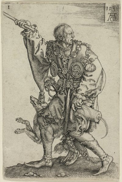 Ceremonimester med en hund, tallerken en fra de store bryllupsdansere af Heinrich Aldegrever