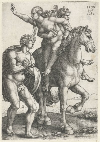 Bortførelse af en kvinde af en satyr af Heinrich Aldegrever